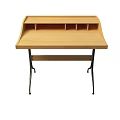 Wooden Side Table With Tilted Top And Storage Compartments Black Metal Legs Modern Design