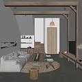 Minimalist Scandinavian Apartment Interior Design With Wooden Beams Gray Sofa And Staircase