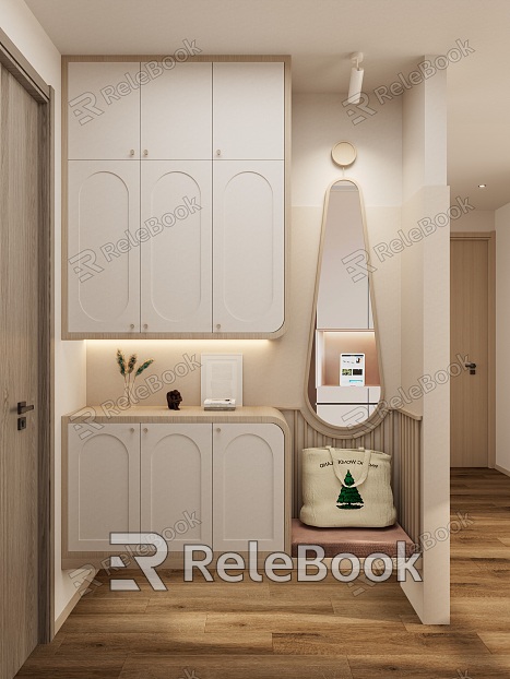 Nordic Cream Wind Log Wind Suspension Arc Mirror Entrance Shoe Cabinet Partition Entrance model