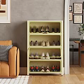 Light Green Multi Tiered Shoe Cabinet With Organized Shoes In Living Room