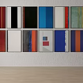 Multiple Colorful Abstract Paintings With Geometric Shapes And Diverse Hues On Wall