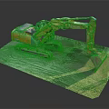 Orange Excavator Scale Model With Track Marks On Muddy Platform