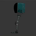 Green Black Mechanical Robot Character With Long Metallic Legs And Shiny Head