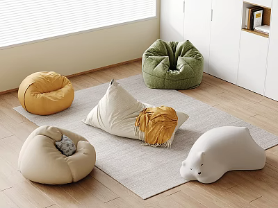 Comfortable Bean Bag Chairs In Various Colors And Shapes For Living Room Floor 3d model