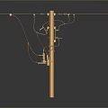 Golden Electrical Utility Pole With Cross Arms Wires Insulators And Equipment