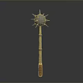 Medieval Spiked Mace Weapon With Silver Metal Head And Brown Wooden Handle
