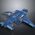 Detailed Sci Fi Spaceship Model In Blue Orange With Wing And Engine Structure Design 3d model