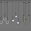 Modern Brass Pendant Lights With Circular Rings And Spherical Shades For Interior Lighting