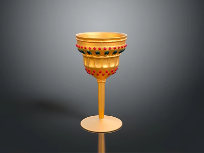 Elegant Golden Goblet With Red And Green Decorative Elements For Daily Use 3d model
