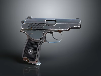Vintage Metallic Pistol With Black Grip Shiny Surface And Classic Design 3d model