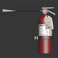 Red Fire Extinguisher With Nozzle Label And Mounting Bracket On Dark Surface 3d model
