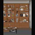 Modern Full Wall Wooden Bookcase With Built In Warm Lights Books And Exquisite Art Ornaments