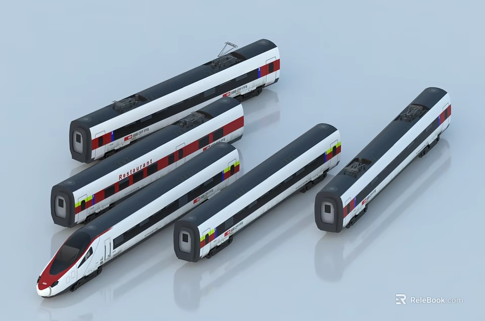 High Speed Trains With Modern Aerodynamic Design And Colorful Exterior Livery 3d model 