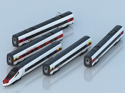 High Speed Trains With Modern Aerodynamic Design And Colorful Exterior Livery 3d model