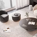 Modern Living Room With Curved Sofa And Round Coffee Table Set 3d model
