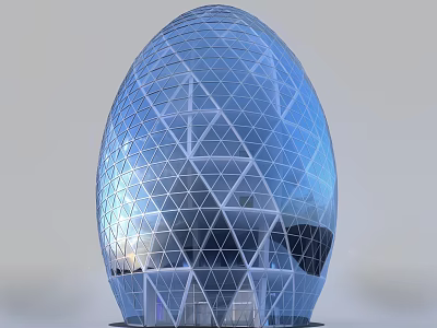 Egg Shaped Modern Hotel Building With Glass Curtain Wall And Geometric Grid Structure 3d model