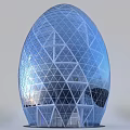 Egg Shaped Modern Hotel Building With Glass Curtain Wall And Geometric Grid Structure