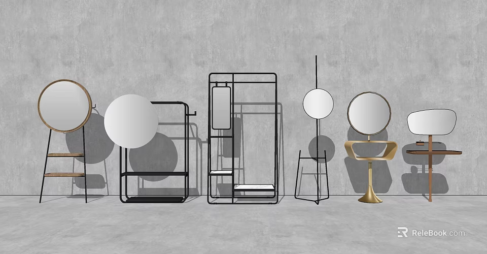 Modern Stylish Mirror Collection With Round Rectangular Shapes And Metal Frames 3d model