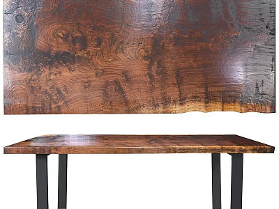 Rustic Natural Wood Dining Table With Live Edge Top And Black Metal Legs 3d model