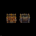Carved Decorative Treasure Chests with Wooden Bodies and Metal Accent Details