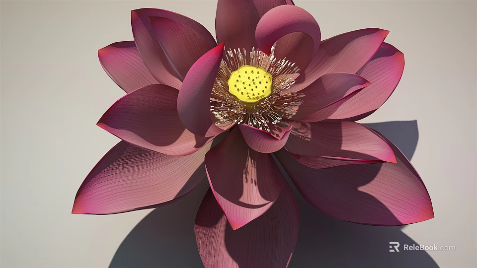 Beautiful Purple Lotus Flower With Detailed Petals And Yellow Center 3d model 