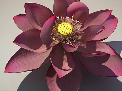 Beautiful Purple Lotus Flower With Detailed Petals And Yellow Center 3d model