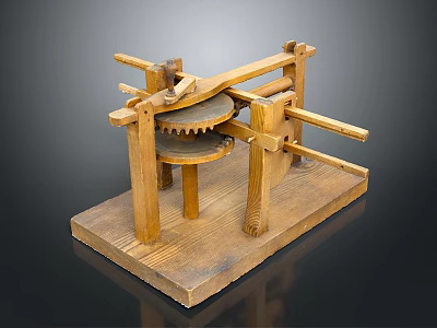 Vintage Wooden Lighting Combination With Gear Accents And Lever Details On Square Base 3d model