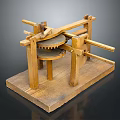 Vintage Wooden Lighting Combination With Gear Accents And Lever Details On Square Base