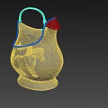 Ceramic Vessel Featuring Horse Relief Golden Handle Chain And Bell Design