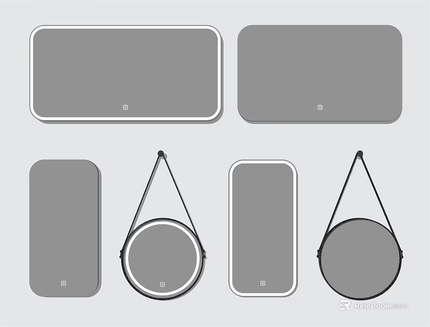 Different Shaped Modern Mirrors Featuring Rectangular Wall Mounted And Circular Hanging Designs 3d model 