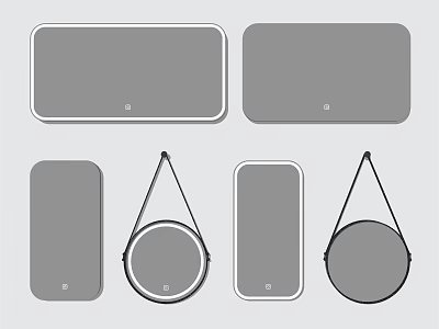 Different Shaped Modern Mirrors Featuring Rectangular Wall Mounted And Circular Hanging Designs 3d model