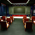 Modern Projection Room Interior With Brown Chairs And Large Screen