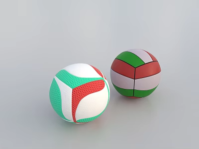 High Quality Two Volleyballs With Green White Red Panels For Sports Training And Games 3d model