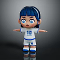 Cute 3D Cartoon Character With Blue Hair White Striped Outfit And Number 10