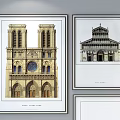 Vintage Classic Architectural Illustrations Featuring Various Building Styles And Framed Prints 3d model