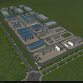 Industrial Plant Aerial View Building Complex With Blue Roofs Greenery Roads and Facilities