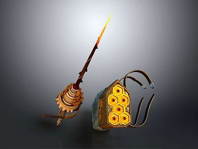 Mechanical Spear With Intricate Gear Structure And Honeycomb Pattern Bag Design 3d model