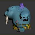 Blue Walrus Character With Purple Octopus Spots White Tusks Red Star And Fringe Skirt