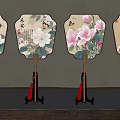 Floral Butterfly Pattern Fan Ornament Decorative Set With Wooden Stand