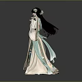 Woman Wearing Traditional Light Robe With Floral Patterns And Green Accents In Dancing Pose