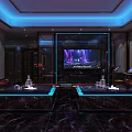 Luxurious KTV Lounge Interior With Leather Sofas Blue Lighting And Marble Walls 3d model
