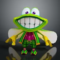 Cartoon Frog Character With Big Eyes Smiling Face Yellow Wings Green Pants And Purple Vest