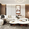 Modern Living Dining Area With TV Chandelier And Marble Coffee Table