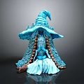 Woman Wearing Blue Wizard Hat With Ornate Cloak Sitting With Clasped Hands