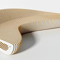 Modern Curved Public Bench With Striped Wooden Design And Sleek White Base