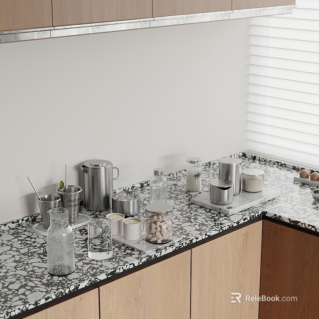 Kitchenware Set Display On Marble Kitchen Countertop 3d model 