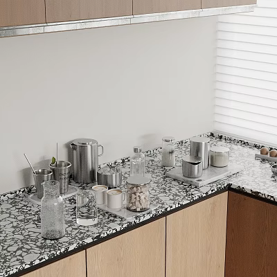 Kitchenware Set Display On Marble Kitchen Countertop 3d model