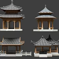 Traditional Chinese Pavilions Design With Diverse Roof Styles Wooden Pillars And Railings