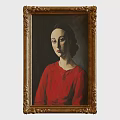 Art Supplies Featuring Framed Oil Painting With Gold Ornate Frame And Red Dress Portrait