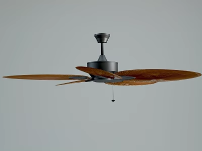 Contemporary Ceiling Mounted Fan Light with Black Base and Wooden Blades for Modern Home Interiors 3d model